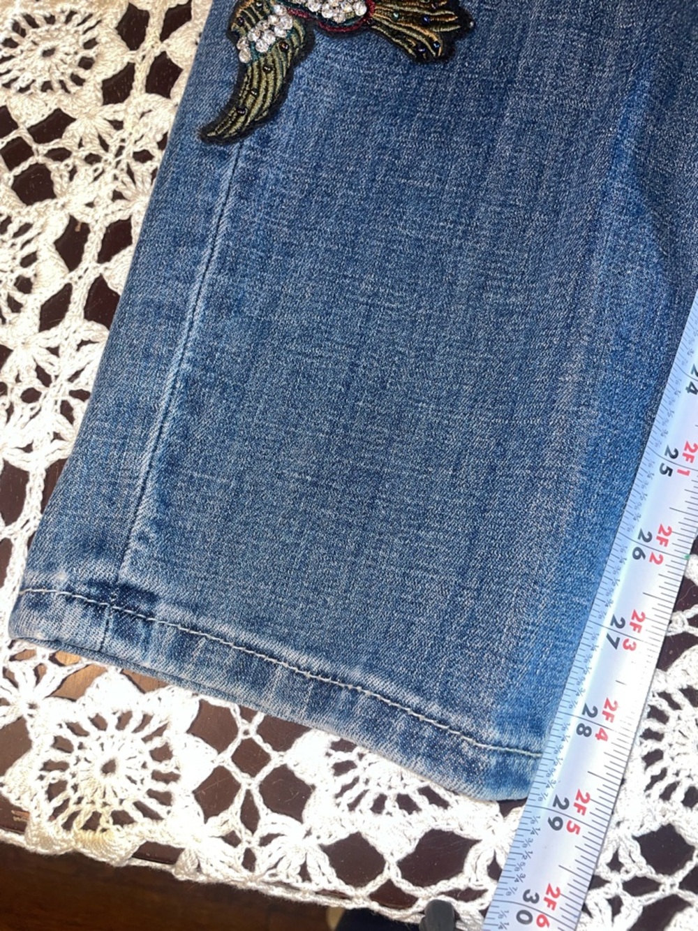 Laurie Felt Blue Skinny Jeans with Embroidered Bird & Floral Patches - Picture 5 of 7